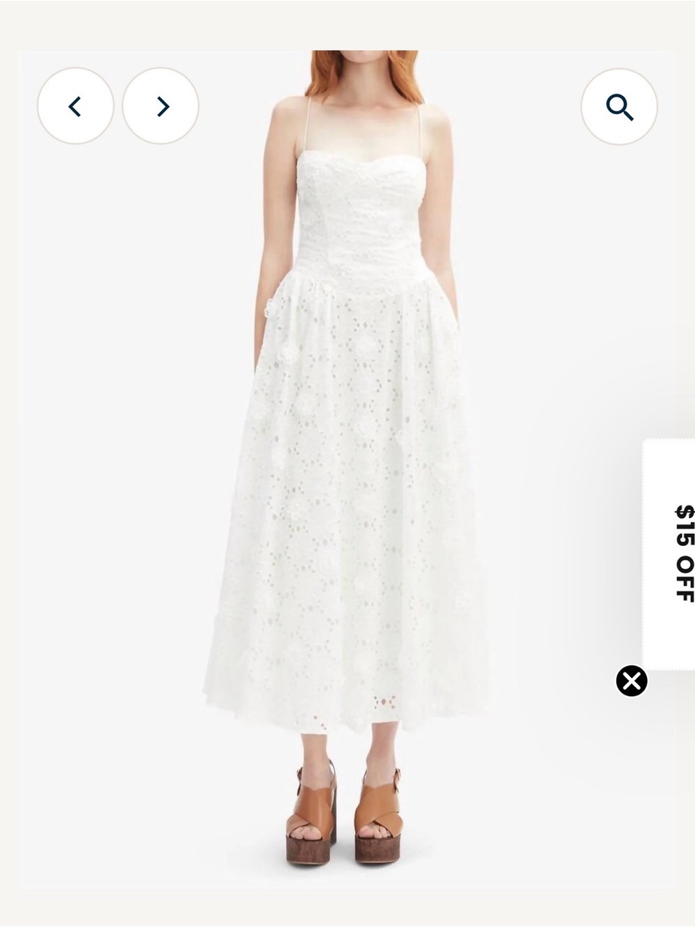 Bardot White Eyelet Midi Dress with Spaghetti Straps